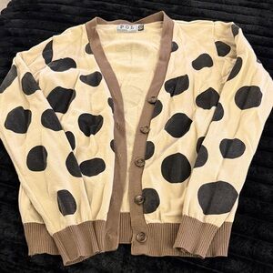 POL Cream and Black Polka Dot Cardigan